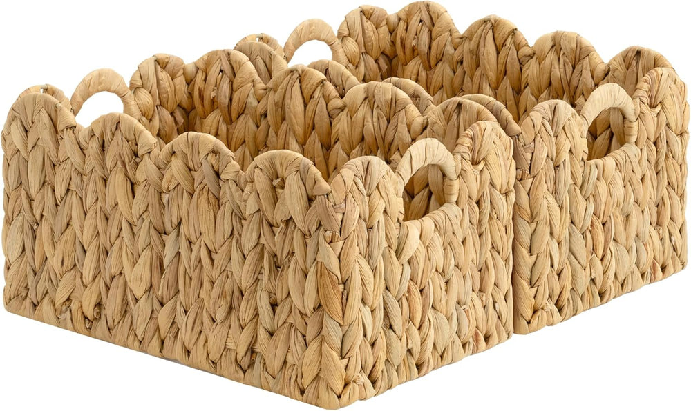 StorageWorks Scalloped Water Hyacinth Baskets, Large Scalloped Baskets