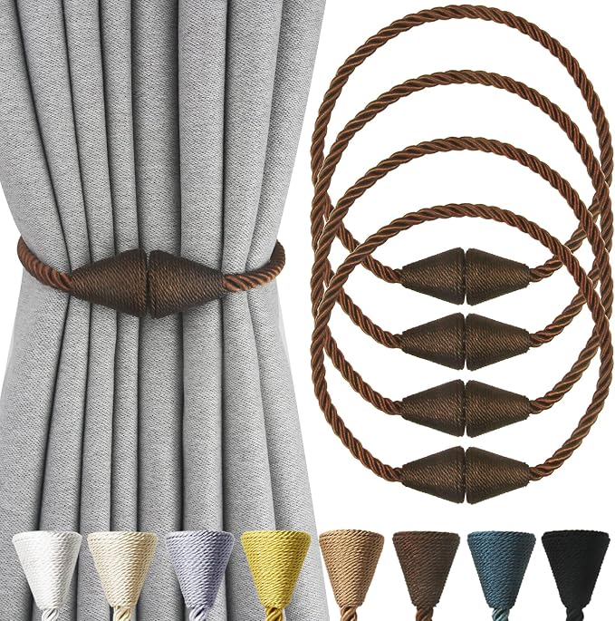4 Pack Magnetic Curtain Tiebacks Rope Modern Handmade Curtain Tie Backs by CurtianTiebacks