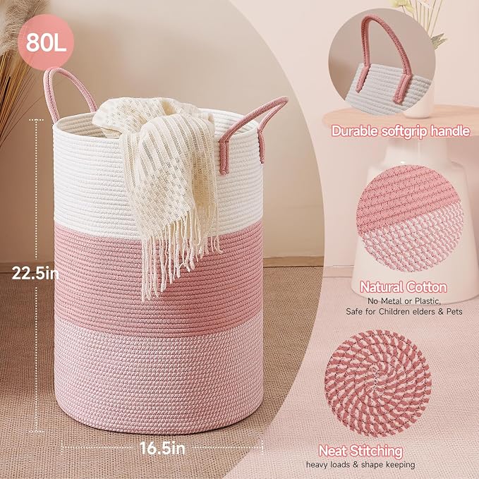 CLHMILY&Z 80L Laundry Basket Round Storage Rope Basket - Image 4