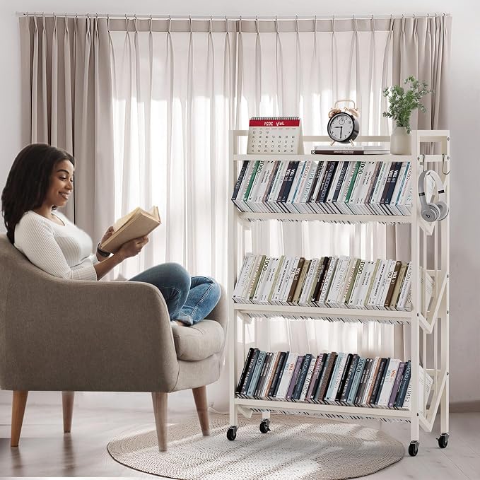 Book Carts 4 Tier 46.5x35.4x9.84 in Rolling Book Cart Large Capacity Bookshelf - Image 7