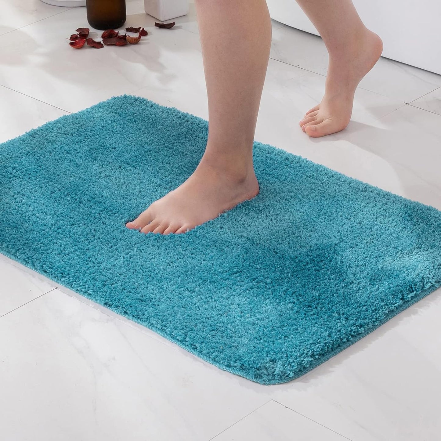 MIULEE Teal Bathroom Rugs, Soft Small Absorbent Microfiber Bath Rugs Non Slip Quick Dry Fluffy Bath Mats for Bathroom Floor Tub Showers, Machine Washable, 16x24 Inch