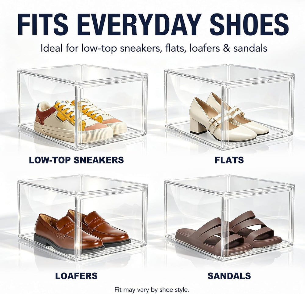 12 Pack Clear Acrylic Shoe Boxes Fit Size 12, Front Door for Small Closets