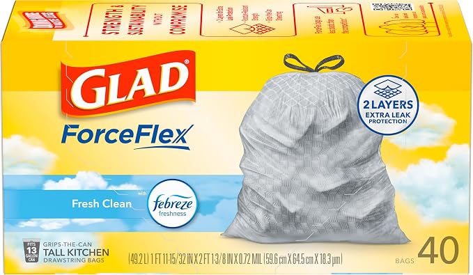 Glad ForceFlex Tall Kitchen Trash Bags, 13 Gallon, Gain Fresh Clean - Image 9