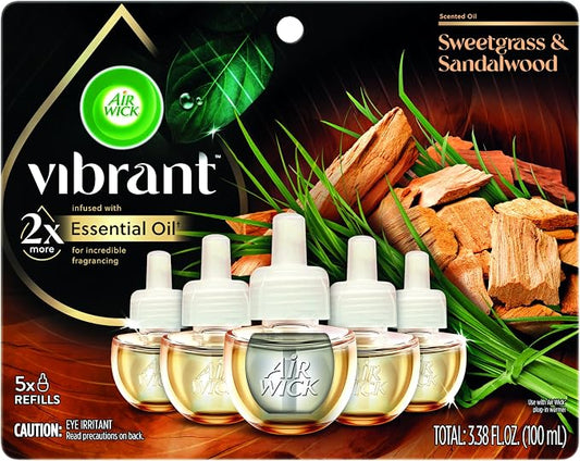 Air Wick Plug In Scented Oil Refills, Sweetgrass + Sandalwood, Air Fresheners by AirWick