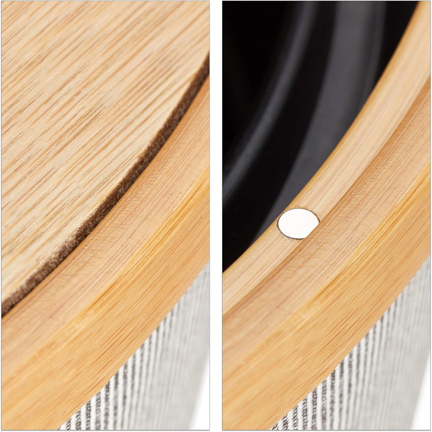 Relaxdays Bamboo Trash Can, Round Waste Bin with Insert and Magnetic Lids, 35 cm Tall, Natural/Grey