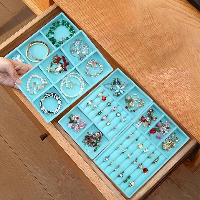 8 Pcs Velvet Jewelry Tray Stackable Jewelry Drawers Organizer Trays Rings - Image 5