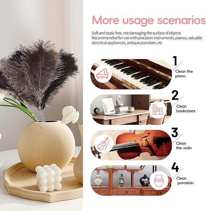 Feather Duster-Genuine Ostrich Feathers, Anti-Static, Reusable Eco-Friendly - Image 5