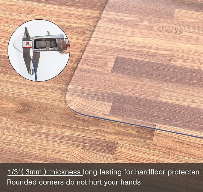 Office Chair Mat for Hardwood Floor, 1/8" Thick 55” x 35” Crystal Clear Hard - Image 5