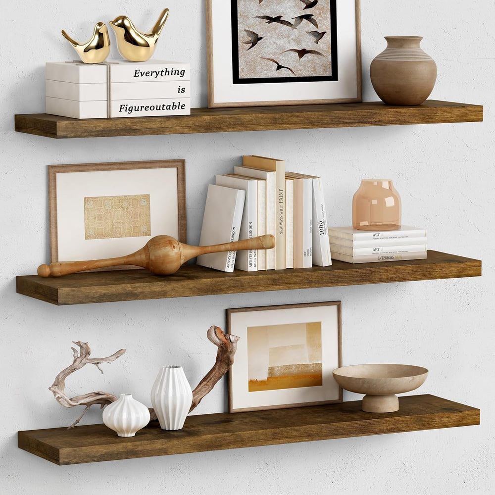Forbena 36 Inch Floating Shelves for Wall Long Set of 3, Large Deep Wall Shel...