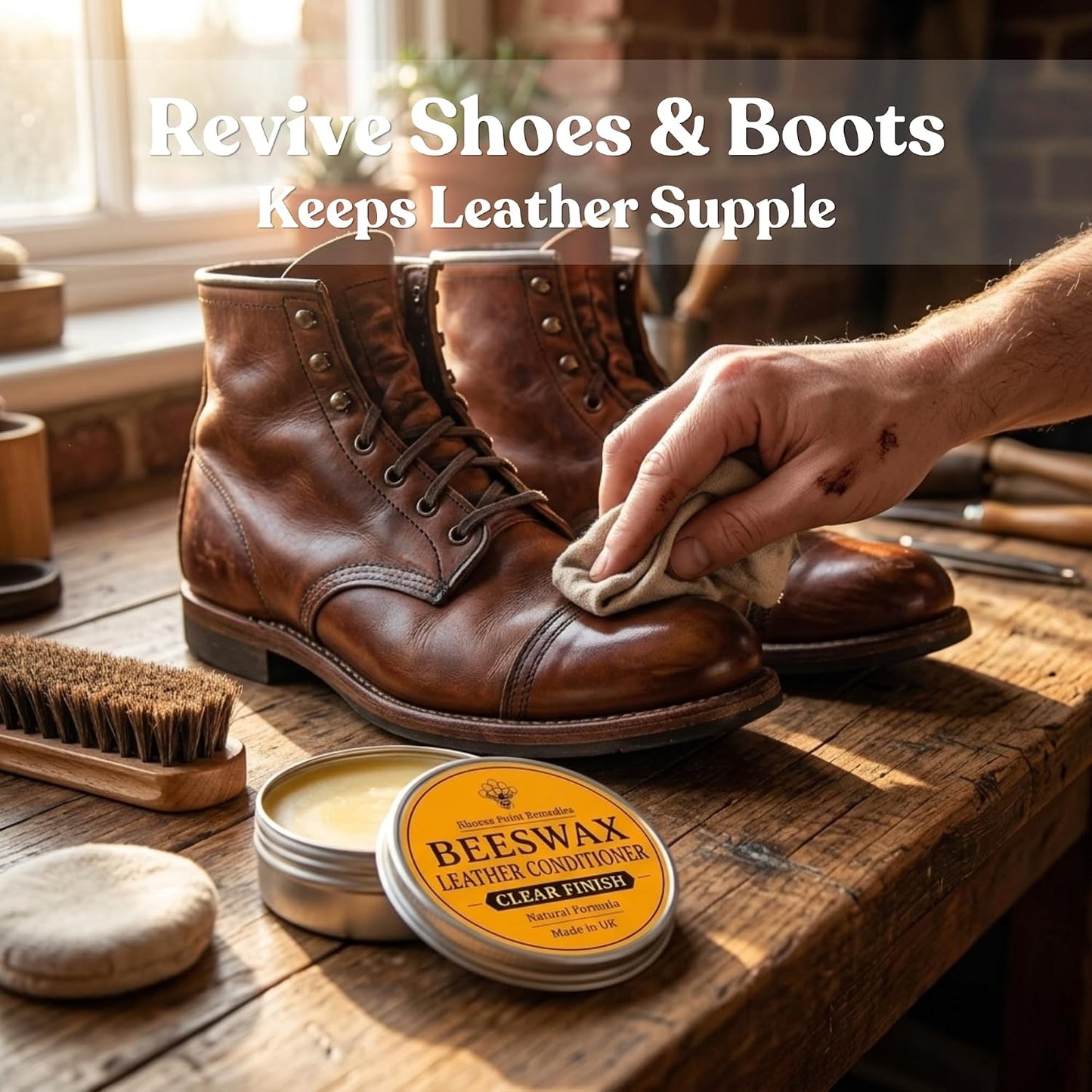 Beeswax Leather Conditioner Restorer & Polish - Hand Poured British Beeswax Balsam CLEANS SEALS and PROTECTS Handcrafted in Wales UK Rich Natural Leather Conditioner and Leather Restorer 3.50 Fl Oz