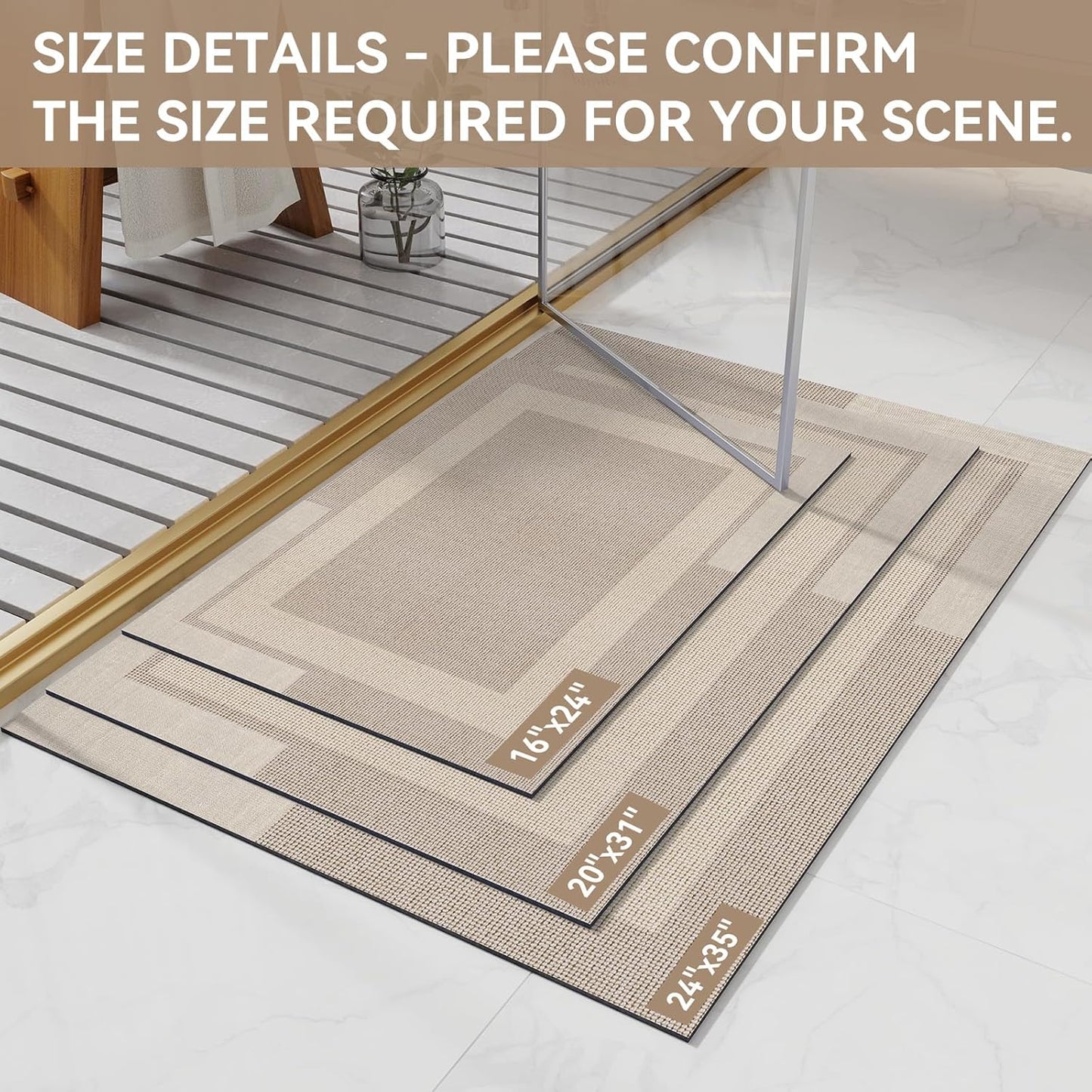 YDKGL Non Slip Bath Mat, Rubber Backing Ultra Thin Bathroom Rugs Fit Under Door Quick Dry Super Absorbent Washable Bath Rug Shower Mat for Bathroom Floor Bathtub Shower Sink, Easy Care Beige 16"x 24"