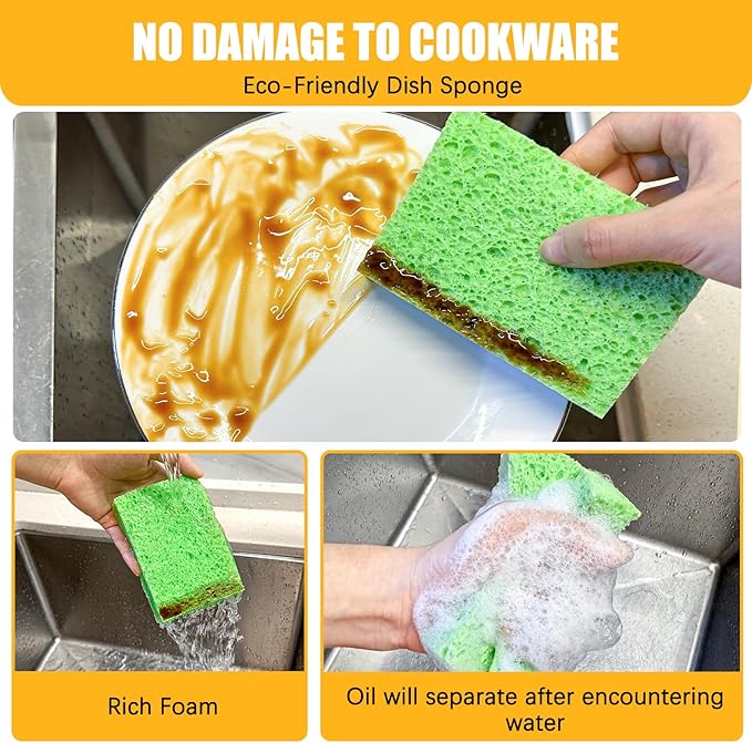 Kitchen Sponges, 12-Count Cellulose Sponges, Durable Dish Sponge - Image 4