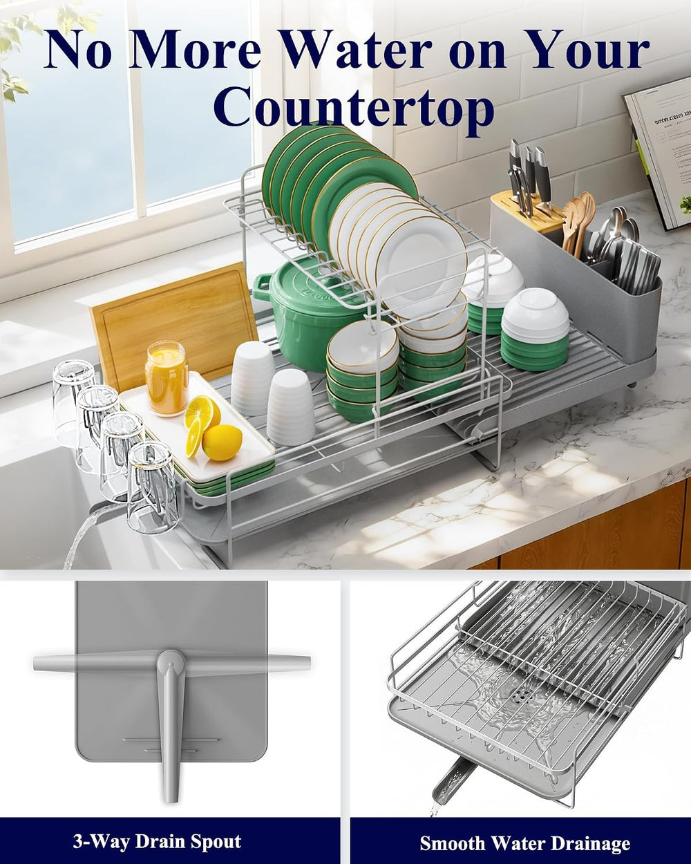 Kitsure Extendable Dish Drying Rack, 19.2"-26.7" L x 12.9" W, ...