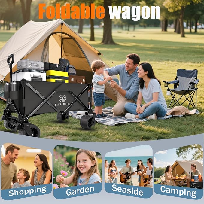 Collapsible Wagon Cart with Silent All-Terrain Wheels, Foldable Heavy Duty - Image 6