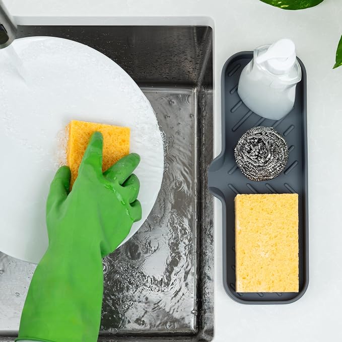 Zulay Kitchen Large Silicone Sponge Holder – Flexible Sink Organizer Tray - Image 3