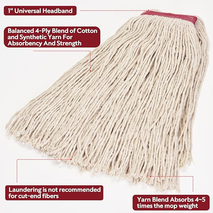 MATTHEW CLEANING 16oz 12Pack Cotton Mop Head Replacement, Cotton Looped-Open - Image 5