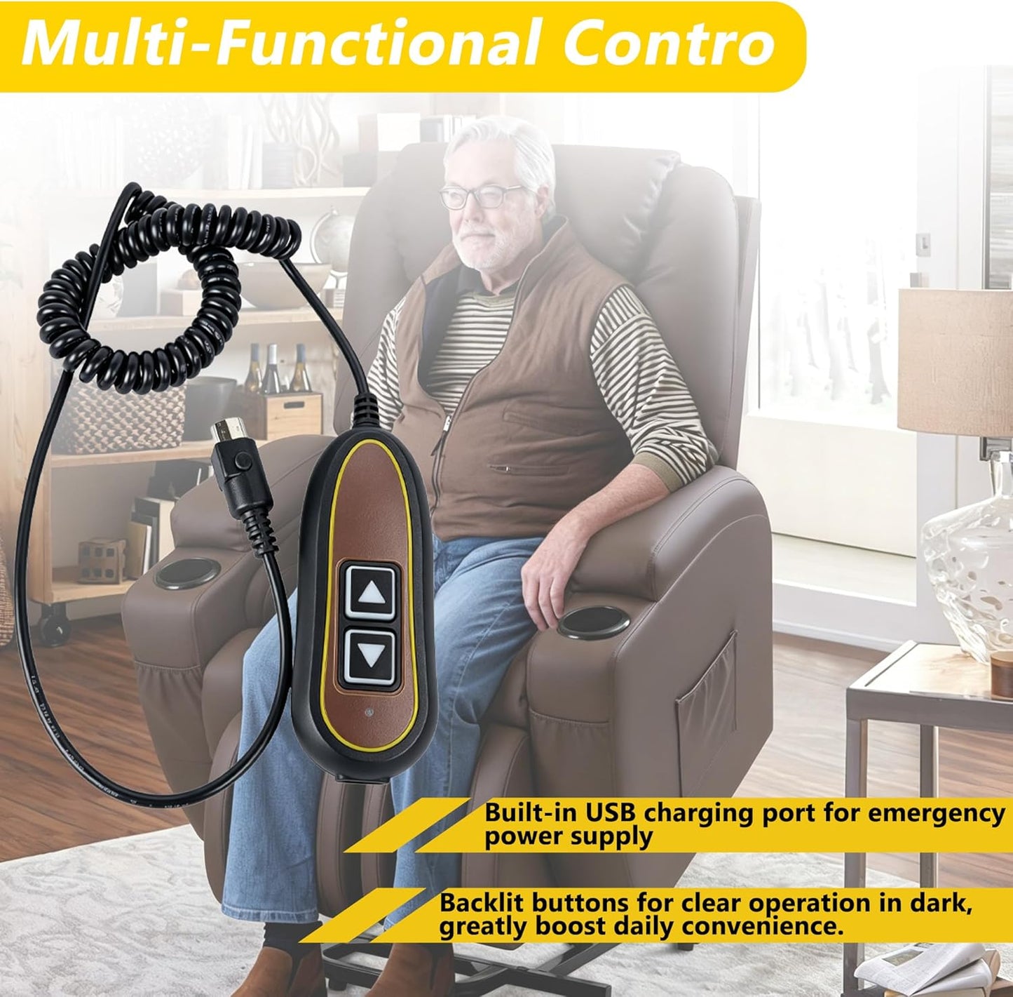 2 Button 5 Pin Remote ZK1200-HC Hand Control Replacement for Power Lift Recliner | Compatible for Golden Technologies Ultra Comfort | Built-in USB and Backlight Universal Remote for Massage Chair