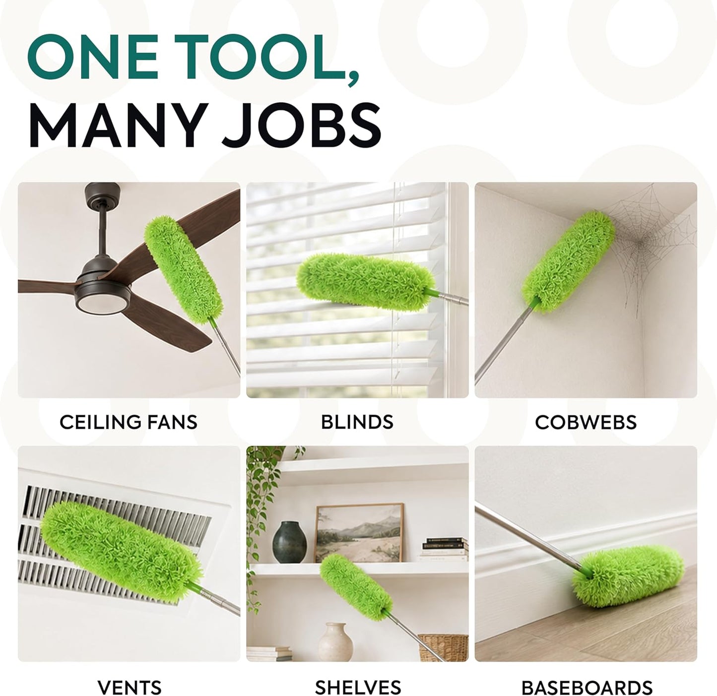 Extendable Microfiber Feather Duster, Feather Dusters for Cleaning, Ceiling Fan Dust and Cobweb Cleaner - Electrostatic Bendable Head - up to 55 Inch