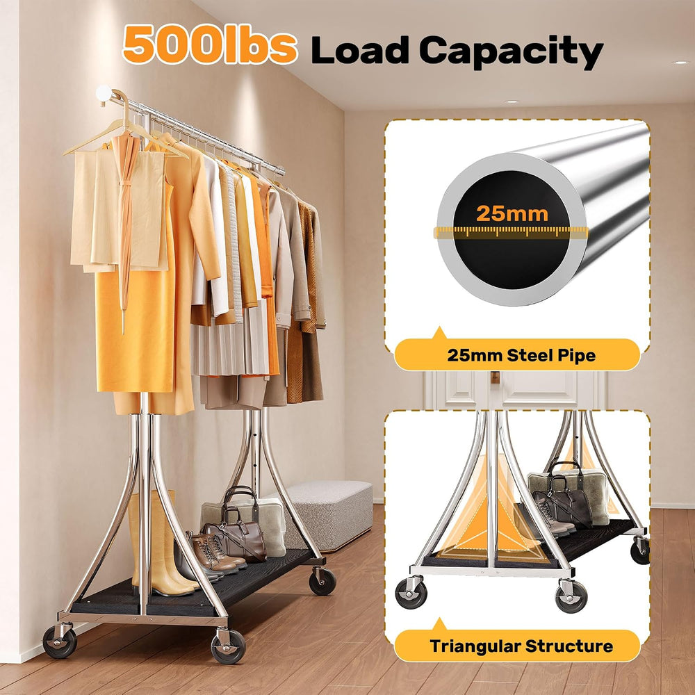 HOKEEPER Clothes Rack with Wood Shelves Load 500LBS Height Adjustable