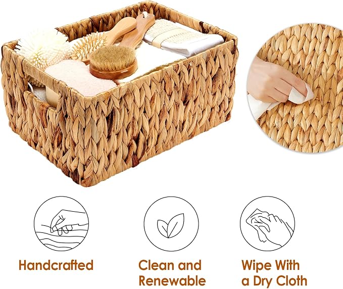 Wicker Baskets 2 Pack, Water Hyacinth Rectangular Storage Basket - Image 7
