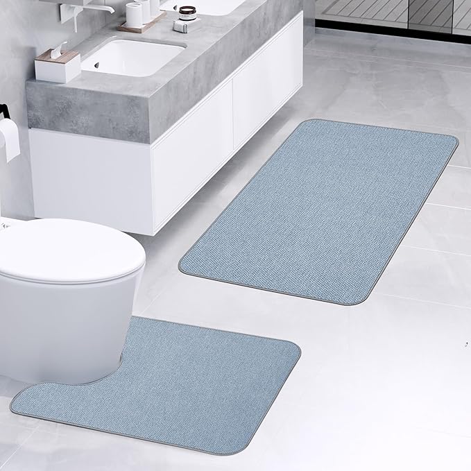 Bathroom Rugs Set 2 Pieces, Thin Bathroom Mats, Toilet Rugs, Quick Dry - Image 2