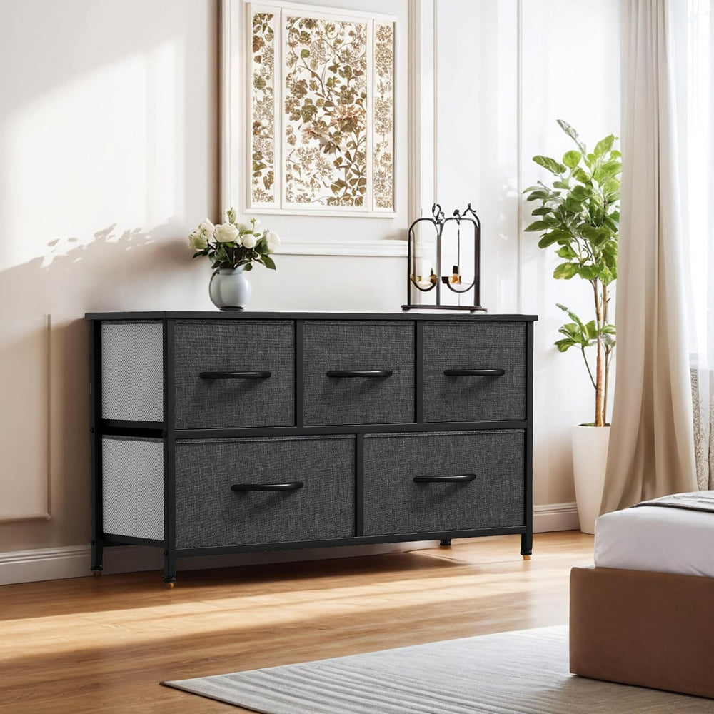 YITAHOME Dresser with 5 Drawers - Fabric Storage Tower, Black Dresser & C...