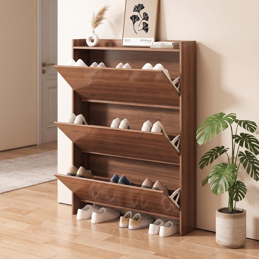 Narrow Shoe Cabinet for Entryway, 31.4" Thin Hidden Shoe Cabinet