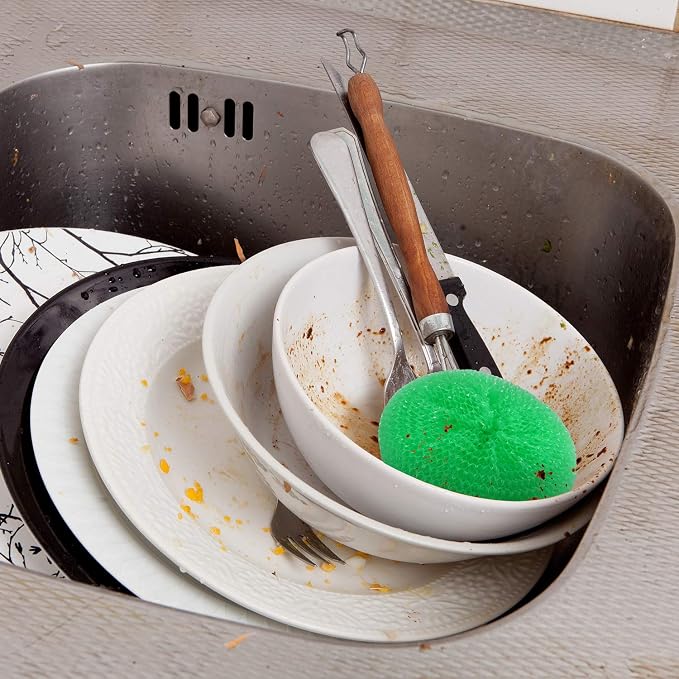 Blulu Plastic Dish Scrubbers for Dishes Pot Round Nylon Pad, Mesh Scouring Non - Image 5
