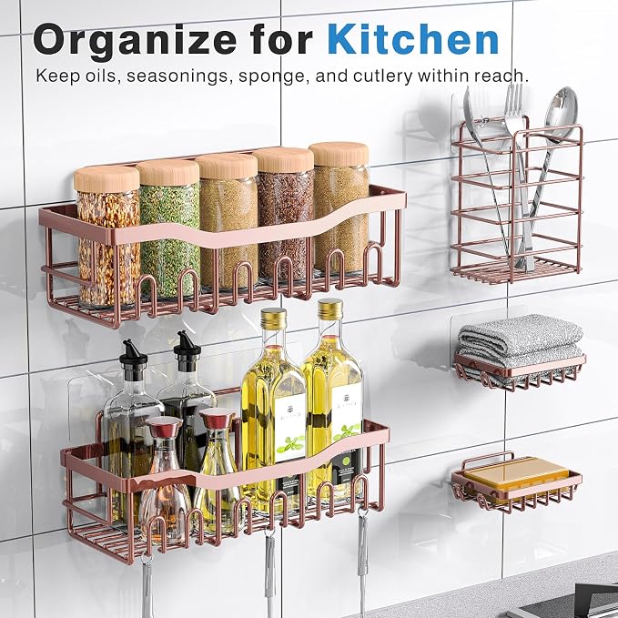 EUDELE 5-Pack Rustproof Stainless Steel Shower Caddy – No Drill Adhesive - Image 6