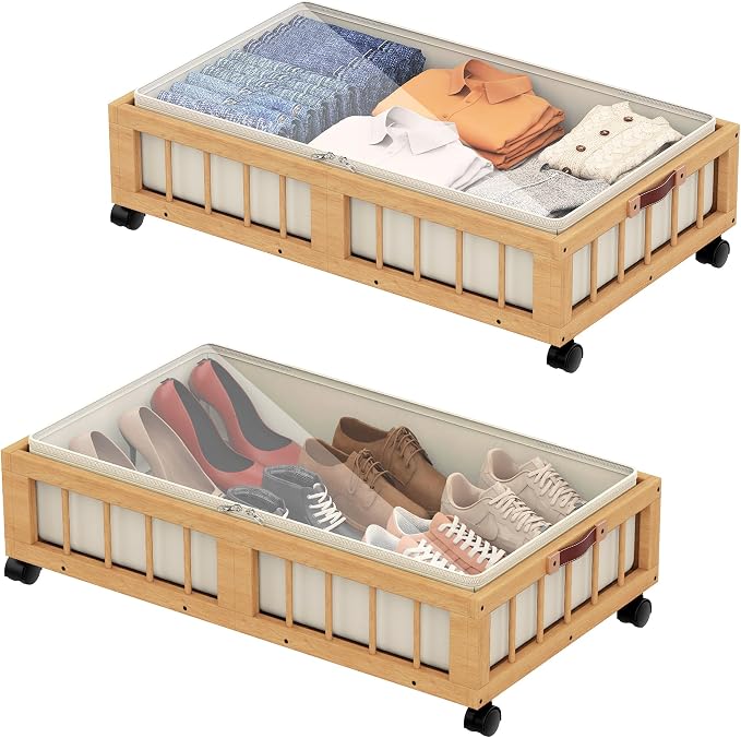 efluky 2-Pack Bamboo Under Bed Storage Containers by efluky