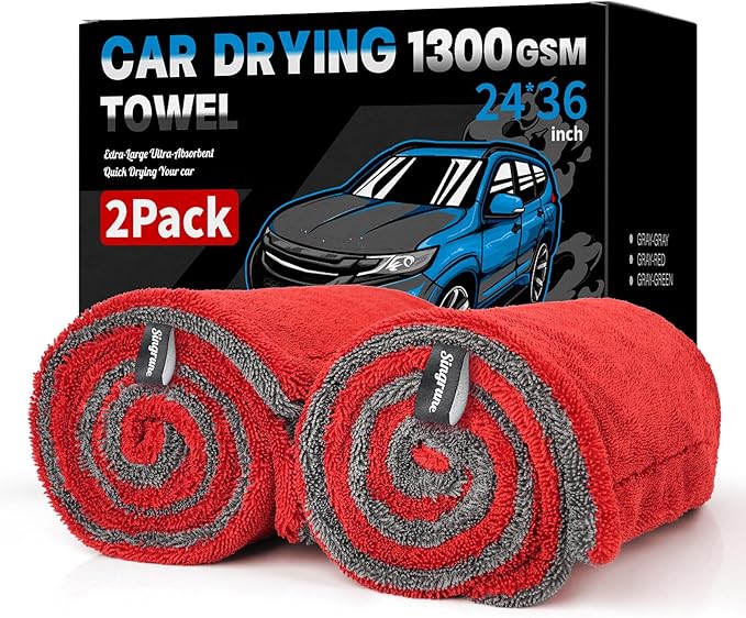 2 Pack XL Car Drying Towel – 1300GSM Ultra Absorbent Microfiber, Twisted Loop by Unknown