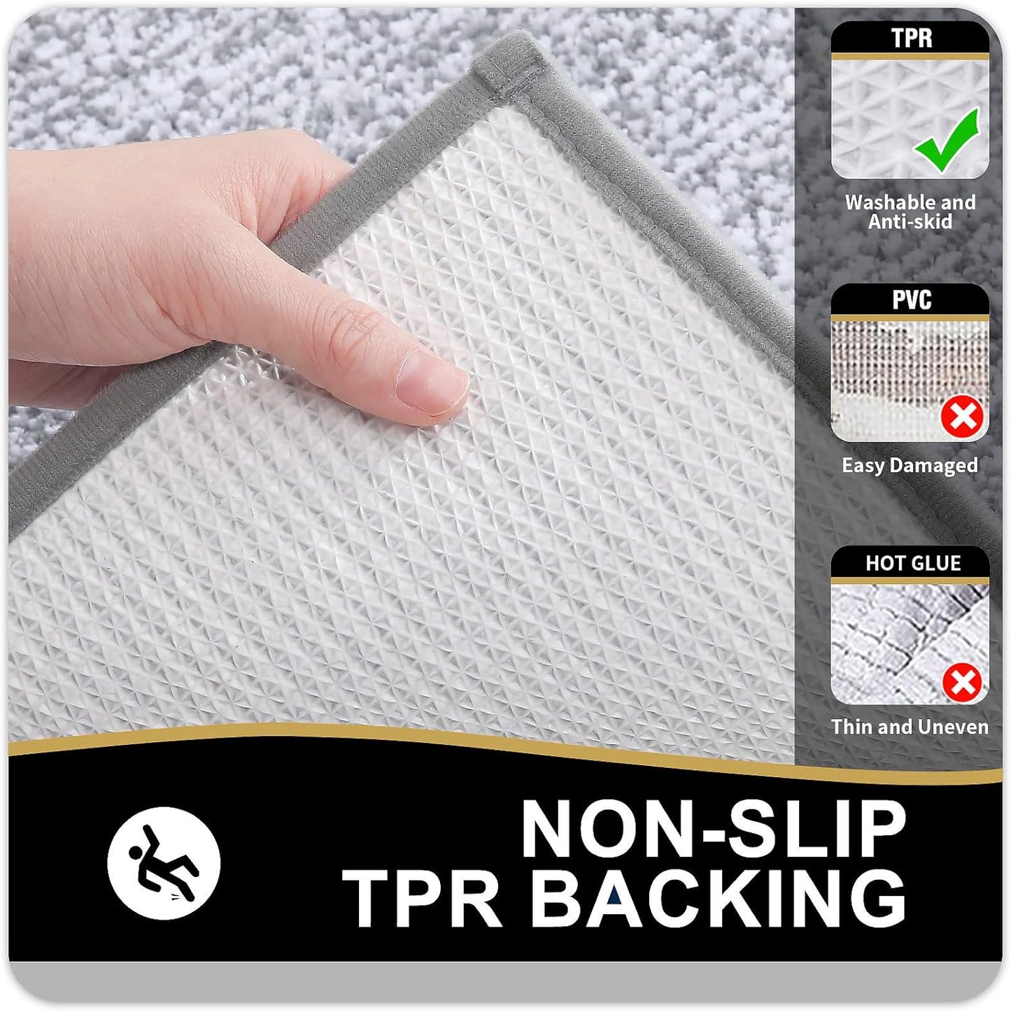 OLANLY Small Bathroom Rugs 24x16, Extra Soft and Absorbent Microfiber Bath Rugs, Non-Slip, Machine Washable, Quick Dry Shaggy Bath Carpet, Bath Mats for Bathroom Floor, Tub, Shower, Grey