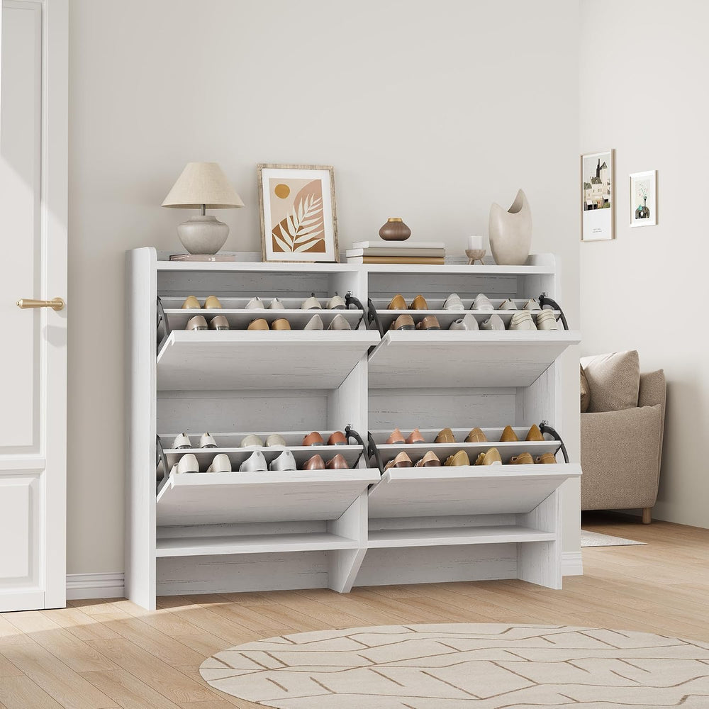 GarveeHome Shoe Cabinet with 4 Flip Drawers, Wooden Shoe Organizer Cabinet wi...