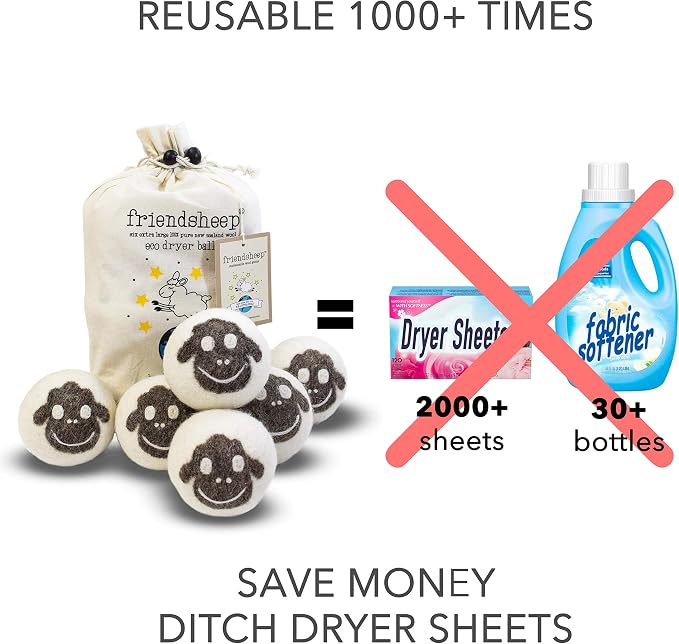 Wool Dryer Balls by Friendsheep 6 Pack XL Organic Premium Reusable Cruelty Free - Image 2