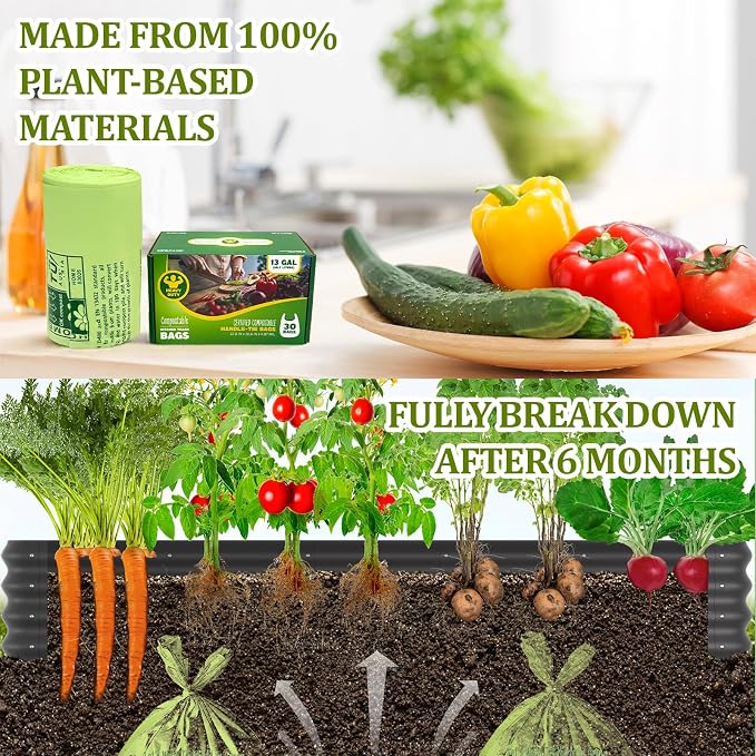 10-13 Gallon Compostable Trash Bags Handle-Tie, Heavy Duty Thick 0.87 Mil - Image 7