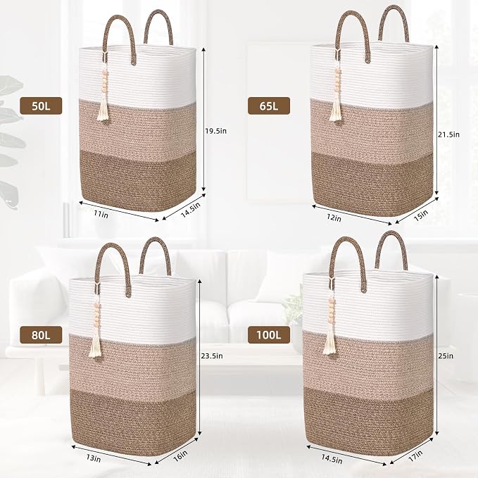 Woven Laundry Basket for Clothes, 100 L Large Rectangle Laundry Hampers - Image 9