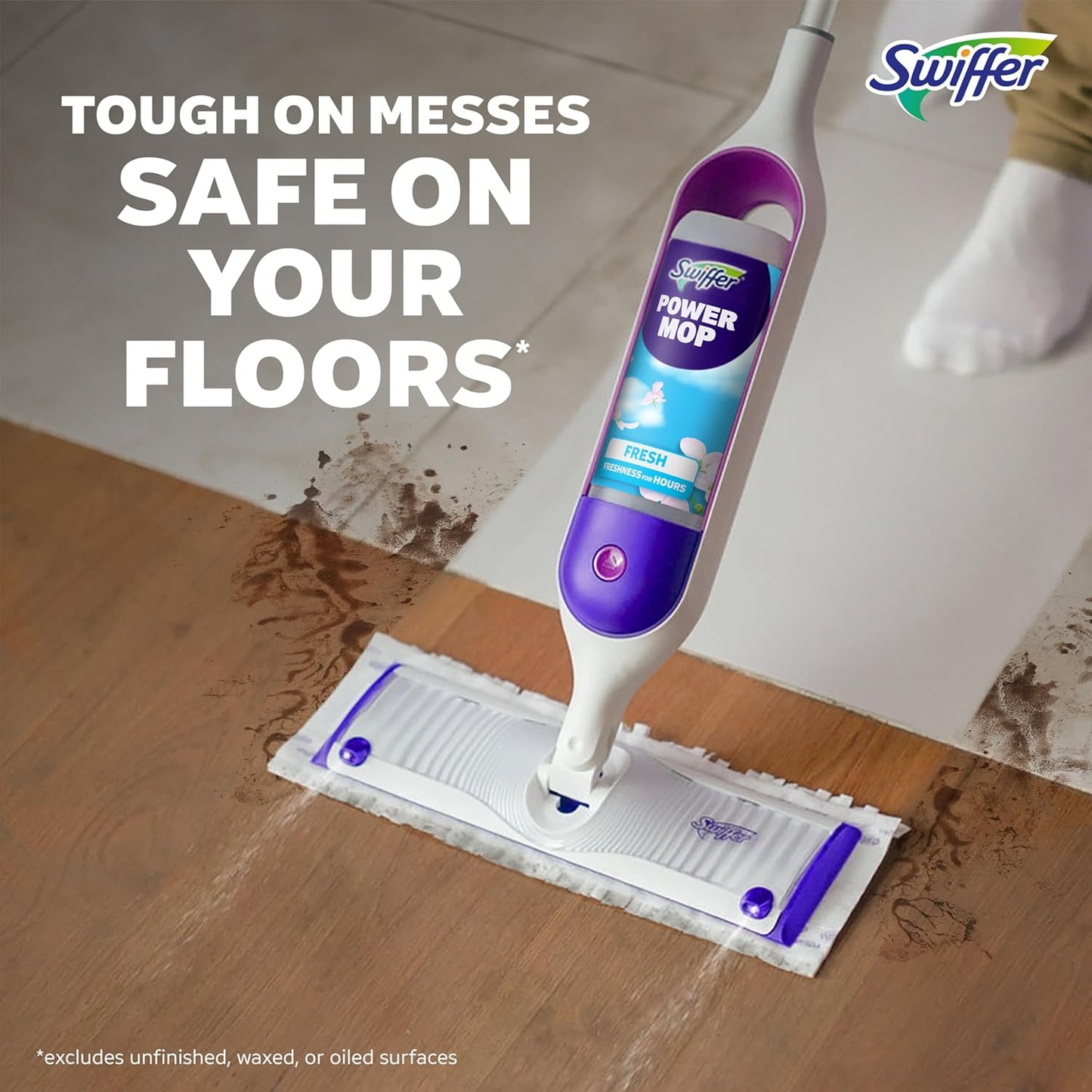 Swiffer PowerMop Multi-Surface Mopping Pad Refills for Floor Cleaning, 11 Count, White/Purple