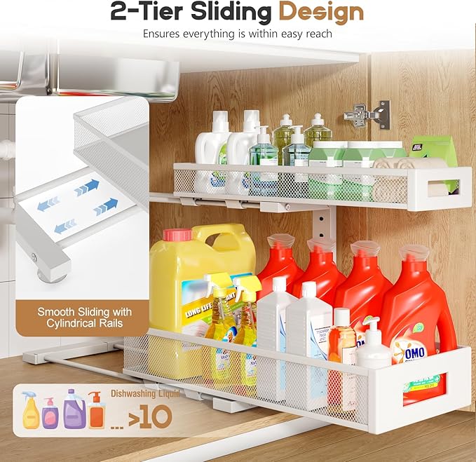 2 Pack 19IN Depth Under Sink Storage Organizer, Large 2-Tier Elegant Mesh Pull - Image 5