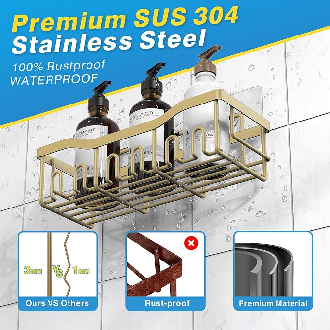 EUDELE 5-Pack Rustproof Stainless Steel Shower Caddy – No Drill Adhesive - Image 5