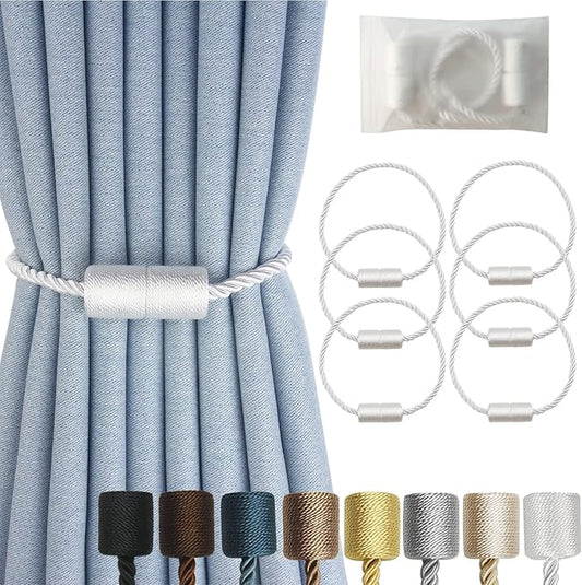 Magnetic Curtain Tiebacks 6 Pack White Curtain Rope Tieback Curtain Holders by CURTAINTIEBACKS