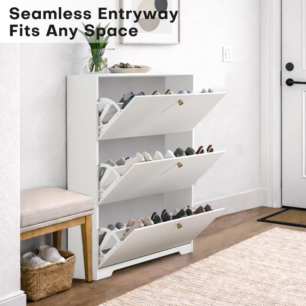 Nicetree Shoe Storage Cabinet with 3 Flip Drawer, Narrow Slim 3-Tier Shoe Org...