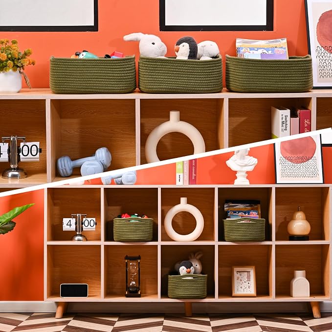 Small Green Storage Baskets for Organizing Shelves, Cute Woven Baskets for - Image 6