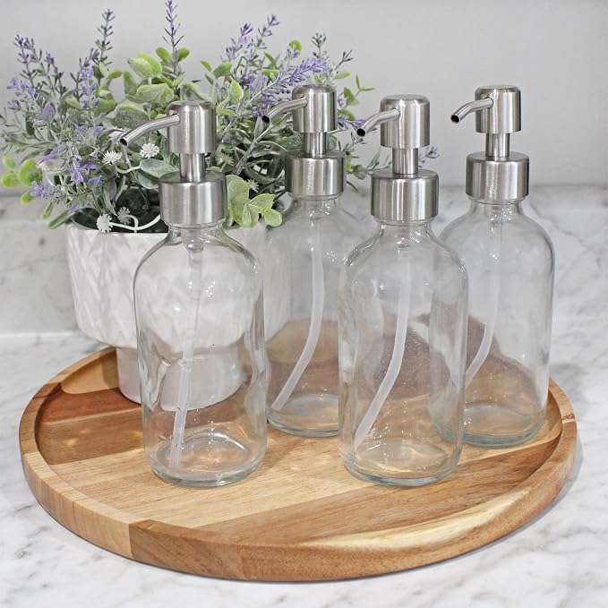 Cornucopia Brands 8-Ounce Clear Glass Boston Round Bottles w/Stainless Steel - Image 2