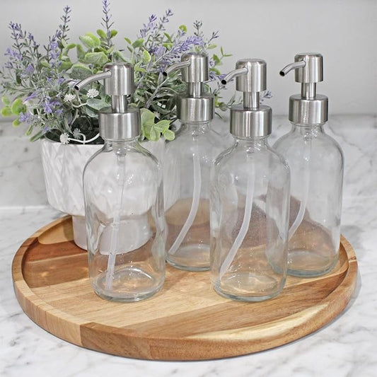Cornucopia Brands 8-Ounce Clear Glass Boston Round Bottles w/Stainless Steel - Image 2