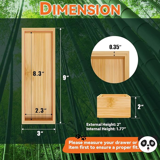 Bamboo Drawer Organizer – Set of 2 Stackable Storage Boxes, 8.3" x 2.3" x 1.77" - Image 2