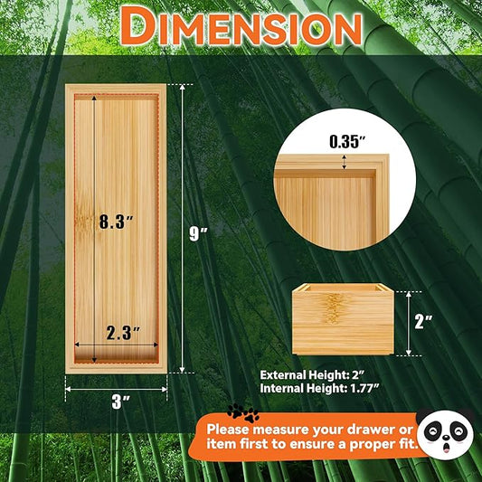 Bamboo Drawer Organizer – Set of 2 Stackable Storage Boxes, 8.3" x 2.3" x 1.77" - Image 2