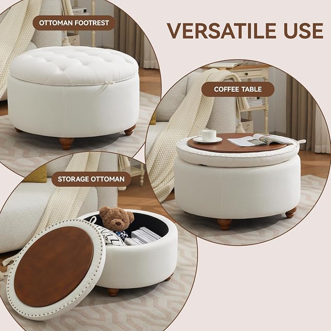 30Inch Round Storage Ottoman - Image 5
