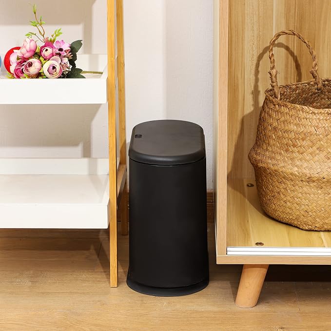 Black Slim Bathroom Trash Can - Image 4