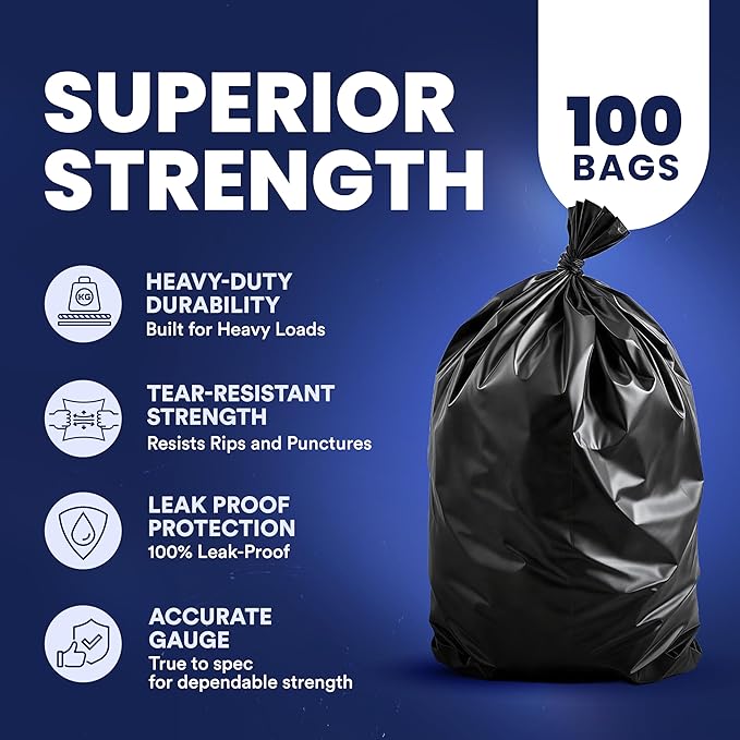 Plasticplace 55-60 Gallon Trash Bags │ 1.0 Mil │ Black Heavy Duty Garbage Can - Image 4