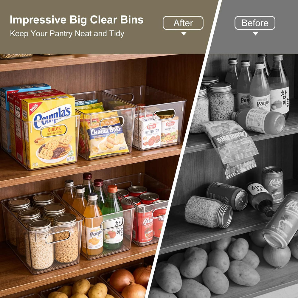 Hudgan 8 Clear Plastic Storage Bins for Pantry Organizer, Kitchen Cabinet
